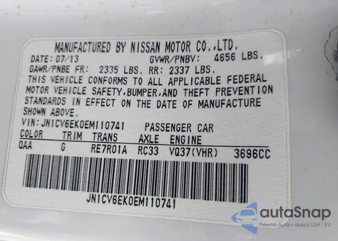 2014 Infiniti Q60 Journey from USA, damaged, VIN JN1CV6EK0EM110741
